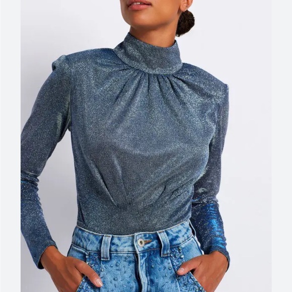 PatBO Tops - Shimmering Blue Long Sleeve Top
